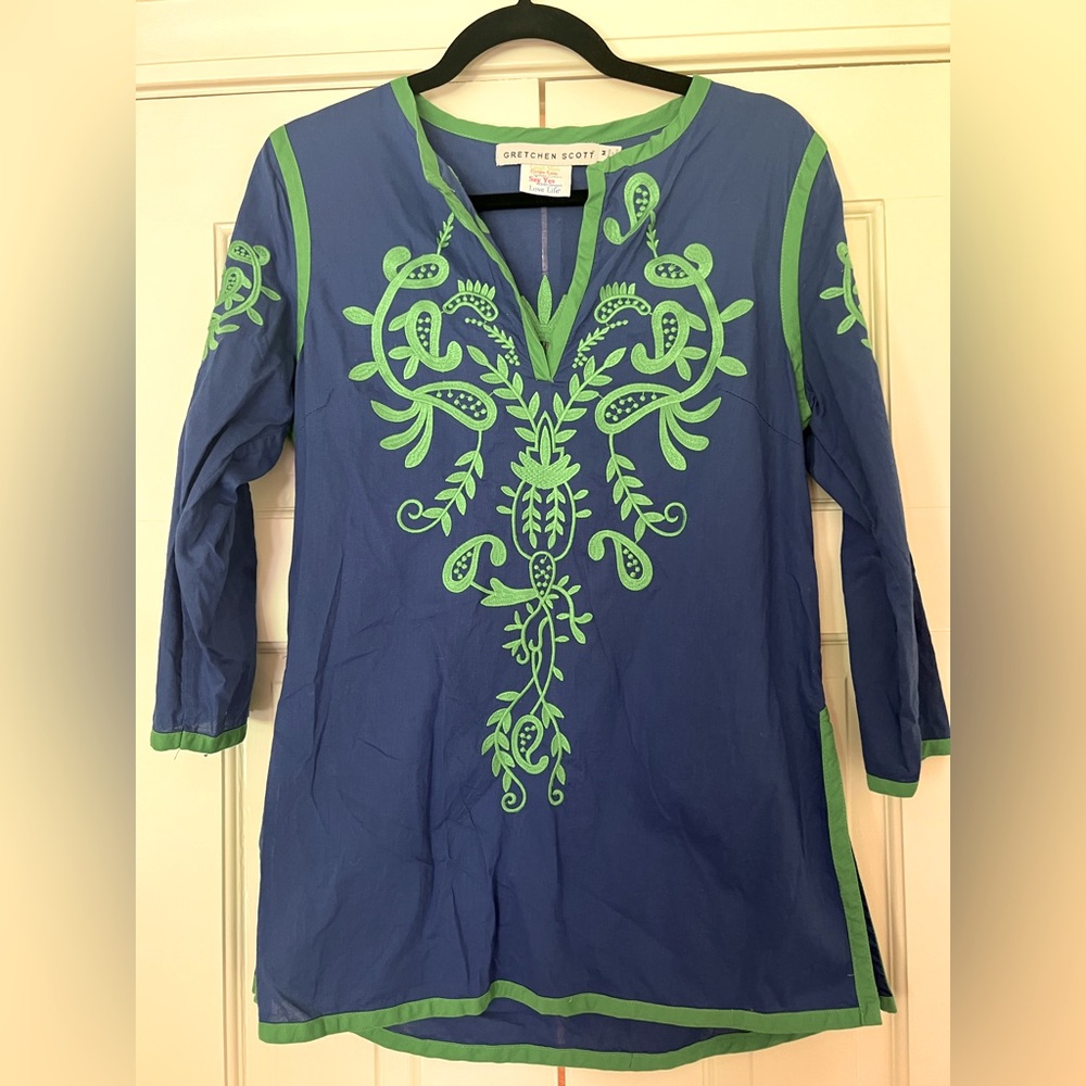 EUC Gretchen Scott Embroidered Cotton Tunic Blouse - size MEDIUM